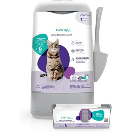 ANHXN Easy Roll Pail | Cat Litter Box Waste Disposal System for Odor Control | Includes 1 Continuous Refill Bag