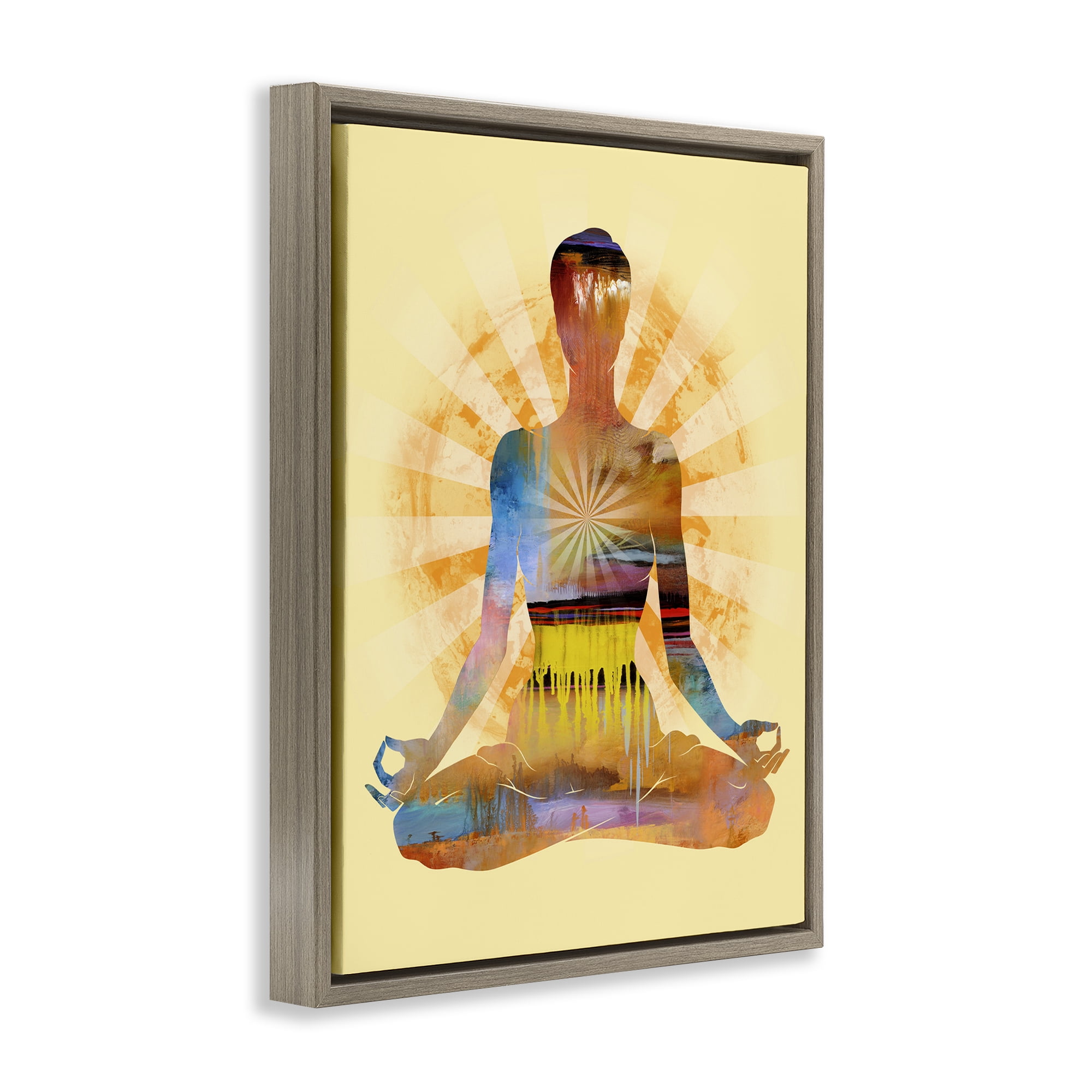 Stupell Industries Mindful Meditation Pose People Painting Brown Floater Framed Canvas Art Print Wall Art, 25 x 31