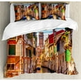 thumbnail image 1 of European Queen Size Duvet Cover Set, Venice Cityscape Narrow Water Canal Building Traditional Old Buildings Heritage, Decorative 3 Piece Bedding Set with 2 Pillow Shams, Multicolor, by Ambesonne, 1 of 3