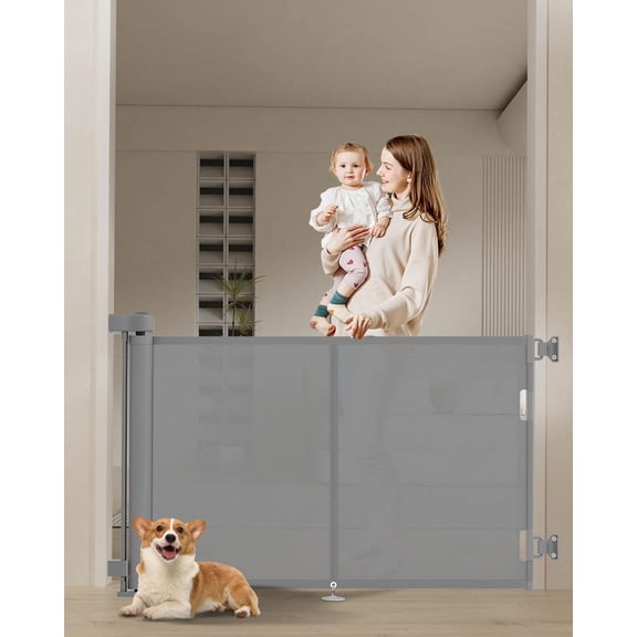 DEA 59 inch Retractable Baby Gates 34 inch Tall, Retractable Gate with Reinforced Strip Design to Prevent Crawling Through, 5 FT Retractable Dog Gate for Stairs, Doorways, Hallways, Indoor/Outdoor