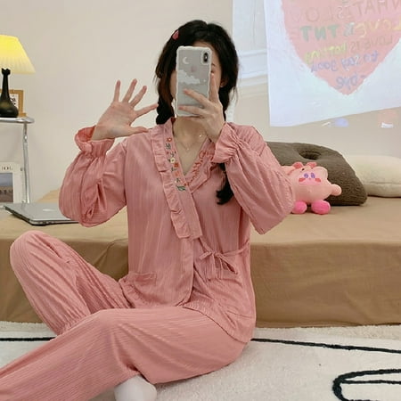 

PIKADINGNIS Autumn Winter Women Pyjamas Sets Kimono Bathrobe Style Woman Elegant Home Sleepwear Clothing Soft Thin Cotton Women Pajamas Set