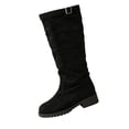 thumbnail image 3 of Domuza Women's Slouchy Knee High Boots, Faux Suede Buckle Decor Low Block Heel Tall Boots, Non-Slip Ruched Casual Winter Boots for Daily Commuting Walking Outdoor Wear Black 5.5（EU-36）, 3 of 7