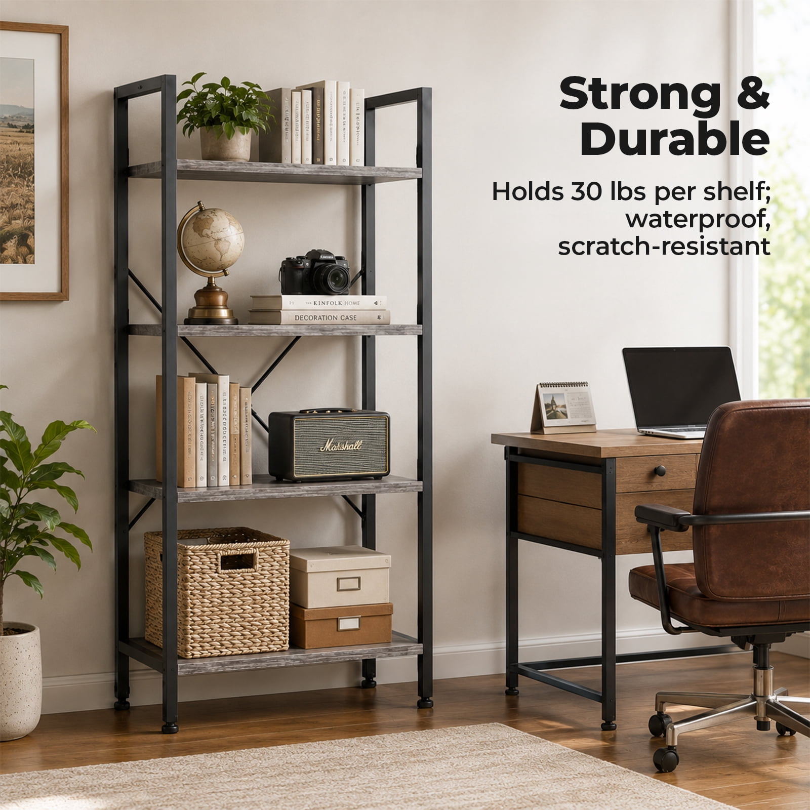 Alvantor 3/4-Tier Industrial Bookshelf, Narrow Storage Rack classical-style shelves for living rooms, homes, and offices