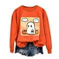 thumbnail image 2 of CLOISE Women Halloween Sweatshirts Fashion Ghost Graphic Pullover Sweatshirts Fall Long Sleeve Crew Neck Hoodies Shirts Comfy Tops Festival Party Outfits Orange M Treat, 2 of 5