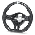 thumbnail image 1 of Carbon Fiber Racing Steering Wheel, Black Perforated Leather Grey Stitching D Shaped Steering Wheel with Finger Ridges for MK5 6R GTI 2009-2013, 1 of 7