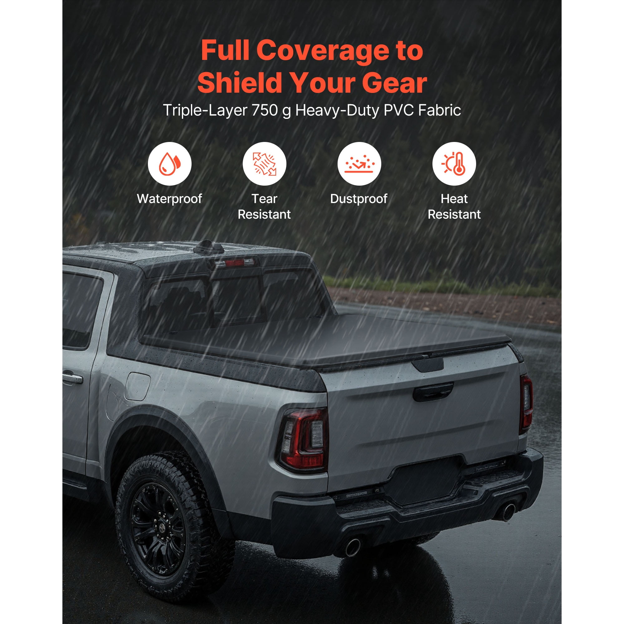 KFFKFF Soft Roll-Up Truck Bed Tonneau Cover, Compatible with 2022-2025 Ford Maverick, Designed for Styleside 4.5 ft (54 in) Bed, Durable PVC Cover with Aluminum Alloy Support Bars
