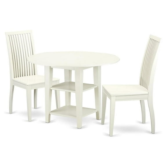 East West Furniture Sudbury 3-piece Wood Dining Room Set in Linen White