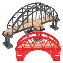 FRCOLOR Wooden Train Track Bridge Toy with Plastic and Wood Material for Creative Play in Red Color 2 Pieces