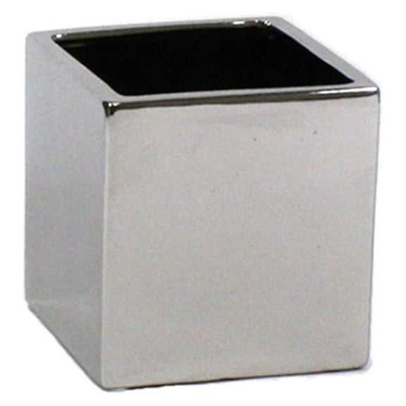 Ceramic Cube Vase 3" - Modern Square Planter for Floral Arrangements, Terrariums, Home & Event Decor - Silver, 1 Piece
