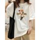 thumbnail image 1 of Vibrant Cartoon Print Relaxed Fit T-Shirt for Women - Soft 100% Cotton, Crew Neck, Half Sleeve, Drop Shoulder, Loose Fit, Pullover Style, Breathable, Comfortable, Perfect Top for Casual Outings, 1 of 7