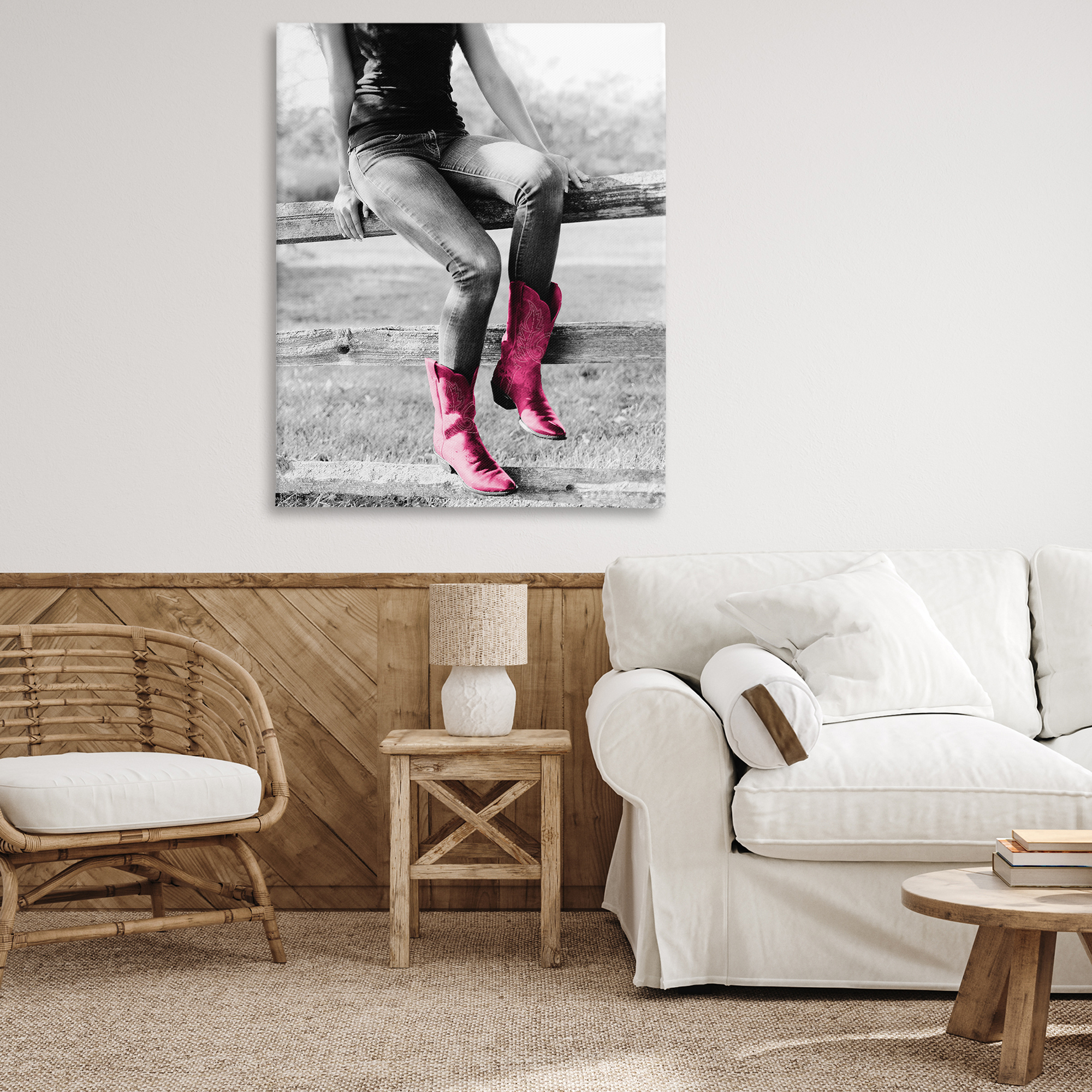 Stupell Industries Glam Cowgirl in Boots Novelty Painting Gallery Wrapped Canvas Art Print Wall Art, 36 x 48