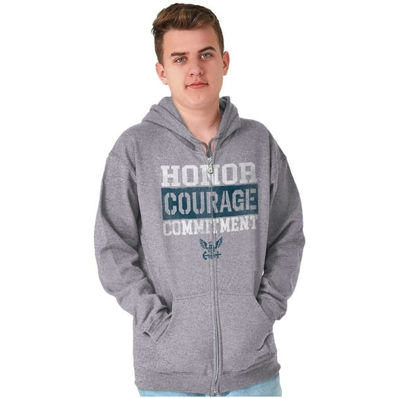 US Navy Honor Courage Commitment Unisex Plus Size Zip Hoodie Brisco Brands 2X
