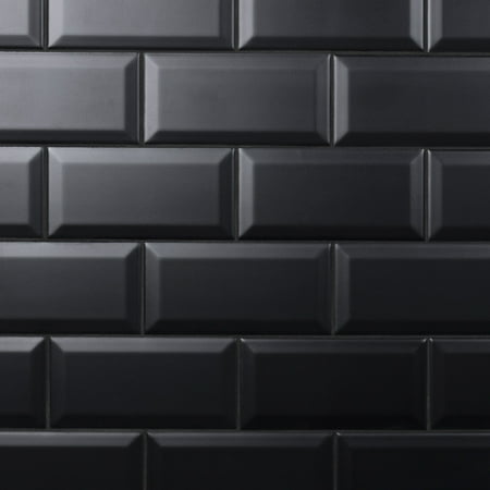 SomerTile Crown Heights Beveled Matte 3"x6" Black Ceramic Wall Tile (6.03 sq. ft. /Case)