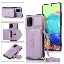Phone Case for Samsung Galaxy A71 5G Wallet Cover with Wrist Crossbody Strap Lanyard Credit Shoulder Card Holder Slot Stand Leather Back Magnetic Flip Cell Accessories A71 5G, Purple