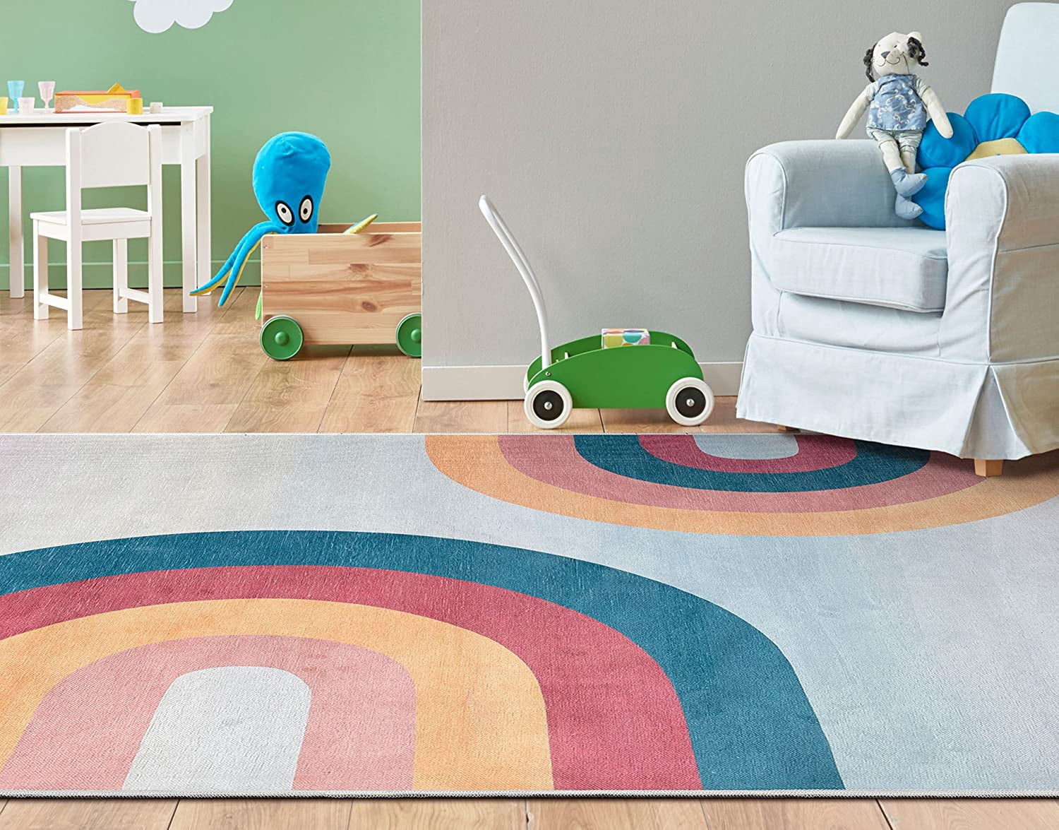 Well Woven Kids Rugs Kaleidoscope Rainbow Modern Multi Color Printed Distressed Machine Washable 5' x 7' Area Rug