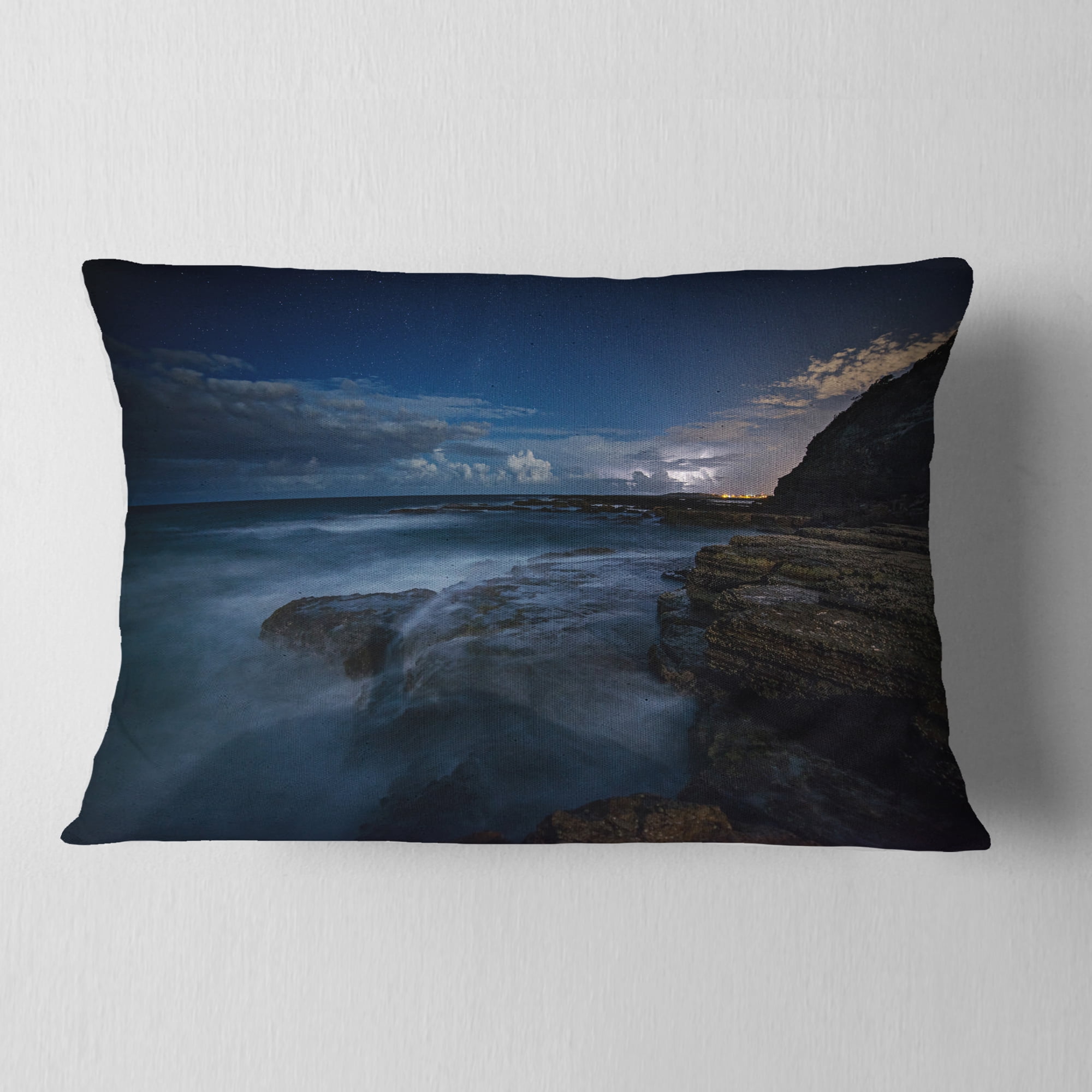 Designart 12" x 20" Blue Polyester Throw Pillow