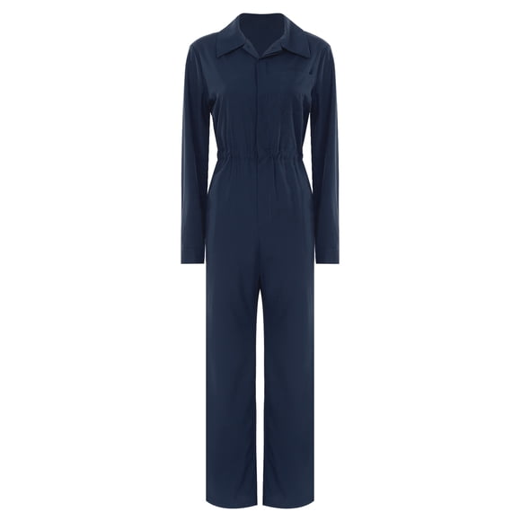 Venjoe Work Coveralls for Women Long Sleeve Button Down Jumpsuit Rompers Mechanic Work Jumpsuit Navy Blue M