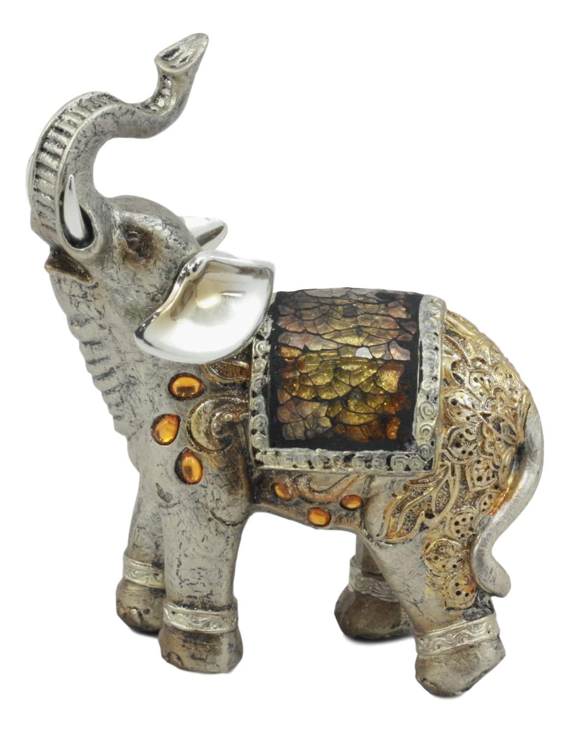 Ebros Silver Bejeweled Mosaic Feng Shui Elephant Figurine 6" Tall