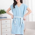 thumbnail image 4 of Shrysg Women's Terry Home Cloth Bathrobe Short Sleeve Absorbent Quick Dry Pajamas with Waist Belt and Pocket Light Blue, 4 of 7