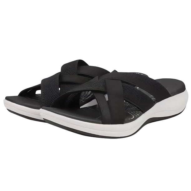 Sandalias Deslizantes para Mujer Sandalias Cuña Con Plataforma Y Correa Cruzada Ligeras (36 Negro)