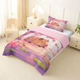 thumbnail image 2 of Manfei Cute Capybara Twin Comforter Sets,Lovely Flowers Bedding Set,Purple Pink,Pink Reversible,2-Piece,1 Comforter and 1 Pillowcase, 2 of 7
