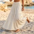 thumbnail image 5 of IUYRTFE Women's Tiered Maxi Skirt Cotton Linen Blend Elastic Waist A-Line Long Summer Beach Skirt, 5 of 7