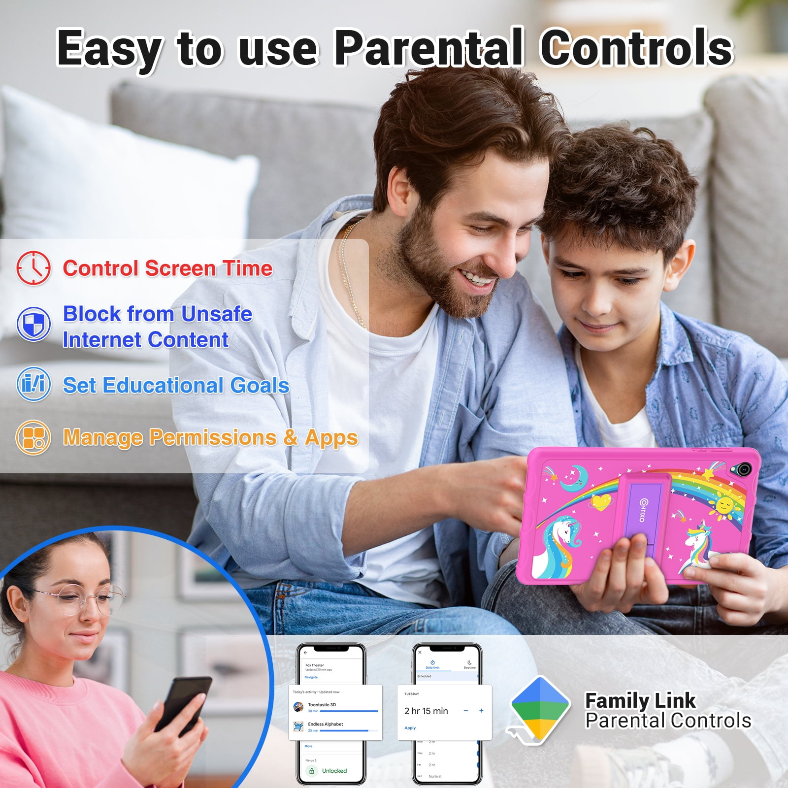 Contixo K80A Kids Tablets, Education Tablets for Kids with Kid-Proof Tablet Case, 8”, Pink