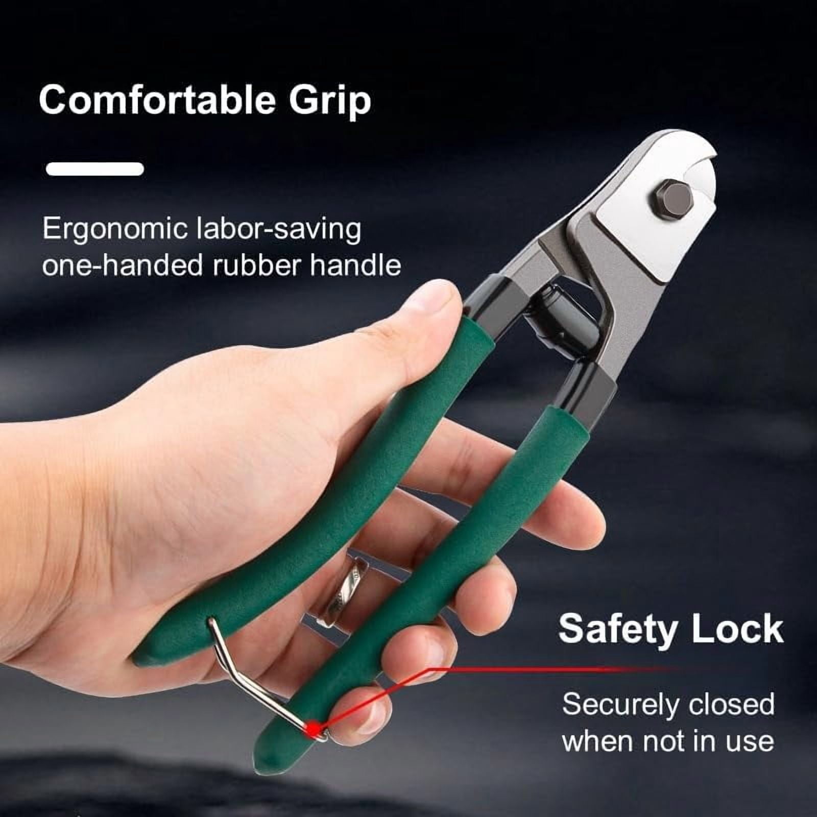 Heavy Duty 8-Inch Steel Wire Cutters for Wire Rope, Bike Cables & DIY Projects, Professional Cable Cutting Pliers with Comfortable Safety Spring-Loaded Handle & Safety Lock