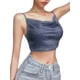 thumbnail image 2 of Txlixc Blusa de verano para mujeres, correas de espaguetis brillantes, negras cuello V de corte bajo para niñas Txlixc moda, 2 of 8