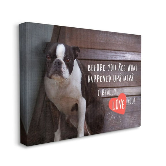 Stupell Industries Bad Dog Apology Family Pet Humor Boston Terrier Canvas Wall Art Design by Ziwei Li, 30" x 40"