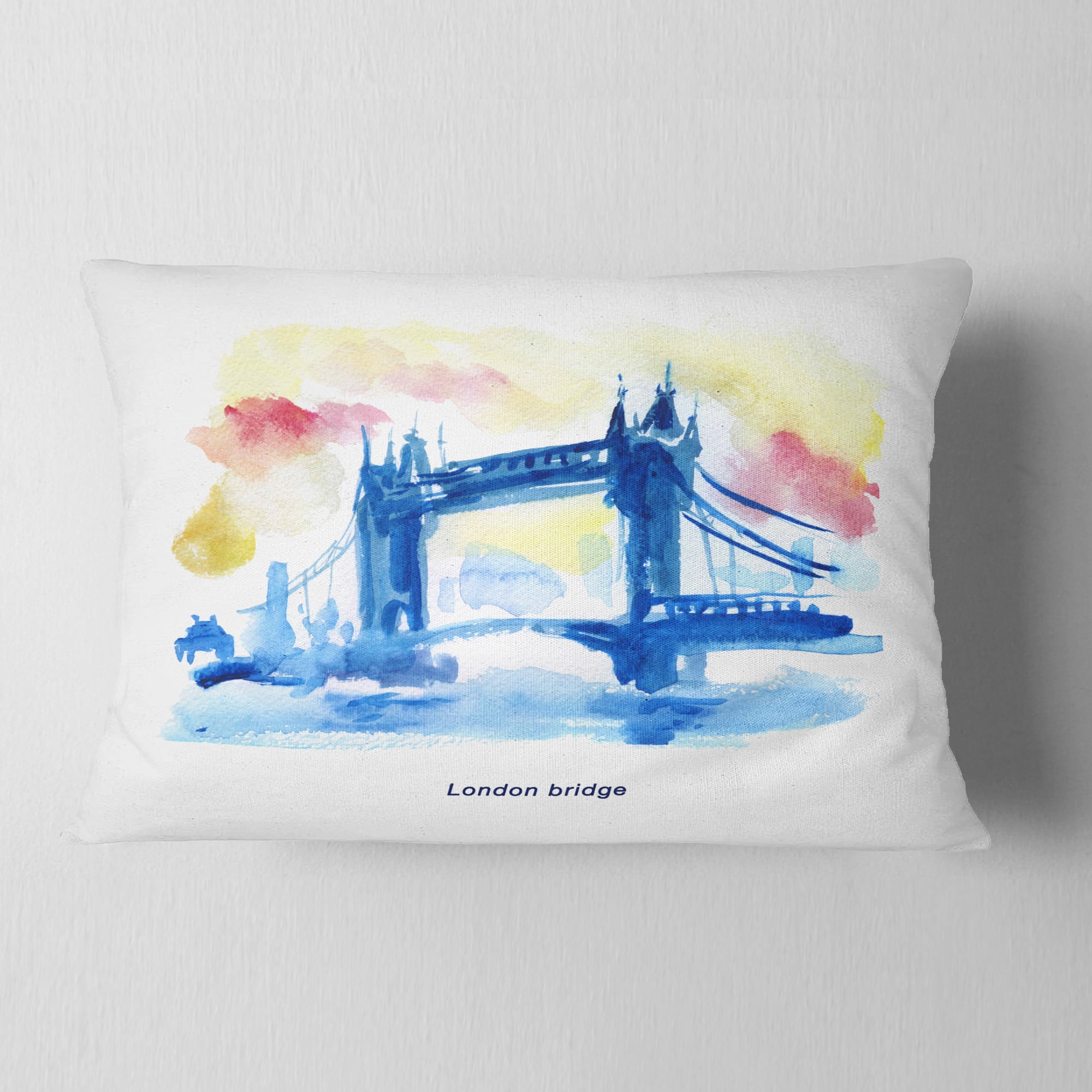 Designart London Hand drawn Illustration - Cityscape Painting Throw Pillow - 12x20