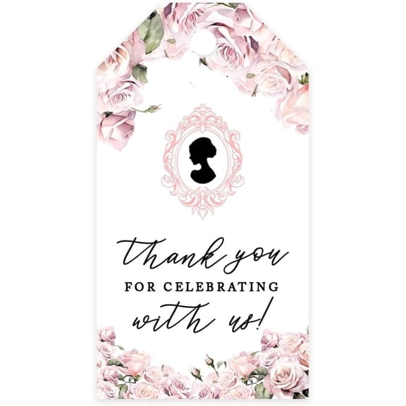 Koyal Wholesale 2x3.75" Floral Pink Baby Shower Tags for Favors, Tea Party, Garden, 20 Pack