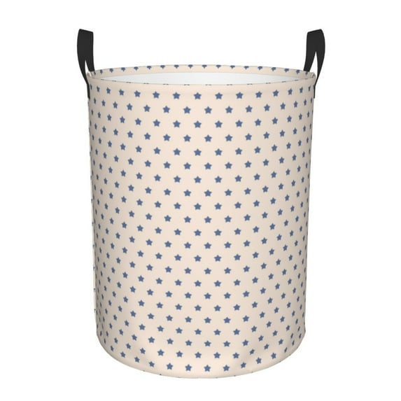 DouZhe Waterproof Collapsible Large Laundry Baskets, Patriotic Blue Stars Beige Prints Circular Hamper with Handles