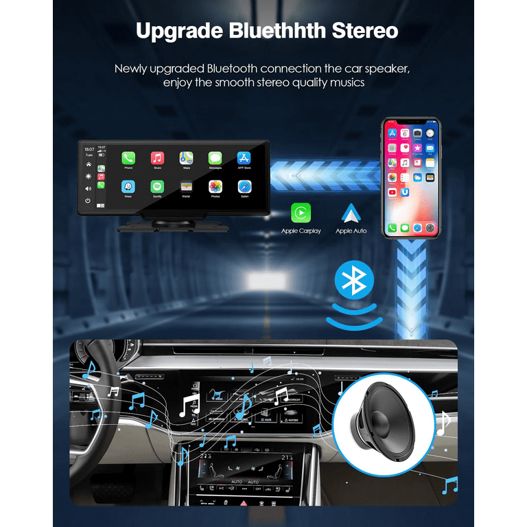 Westods Portable Wireless Carplay Car Stereo with 2.5K Dash Cam - 9.3 HD  IPS Screen, Android Auto, 1080p Backup Camera, Loop Recording, Bluetooth