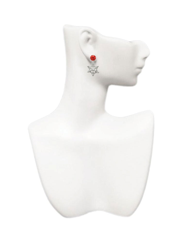 Delight Jewelry Silvertone Snowflake with Clear Crystal Red Crystal Clip on Earrings