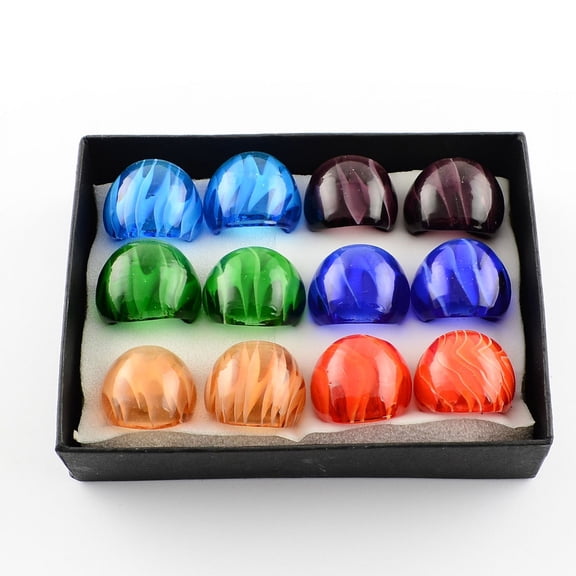 1Box Handmade Lampwork Wide Band Rings Mixed Color 17~19mm 12pcs/box