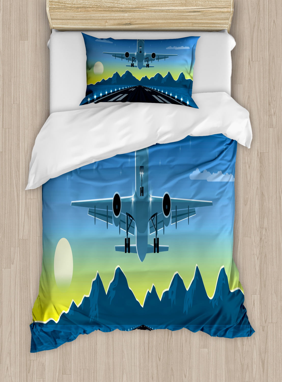 Airport Duvet Cover Set Twin Size, Plane Twin Bed