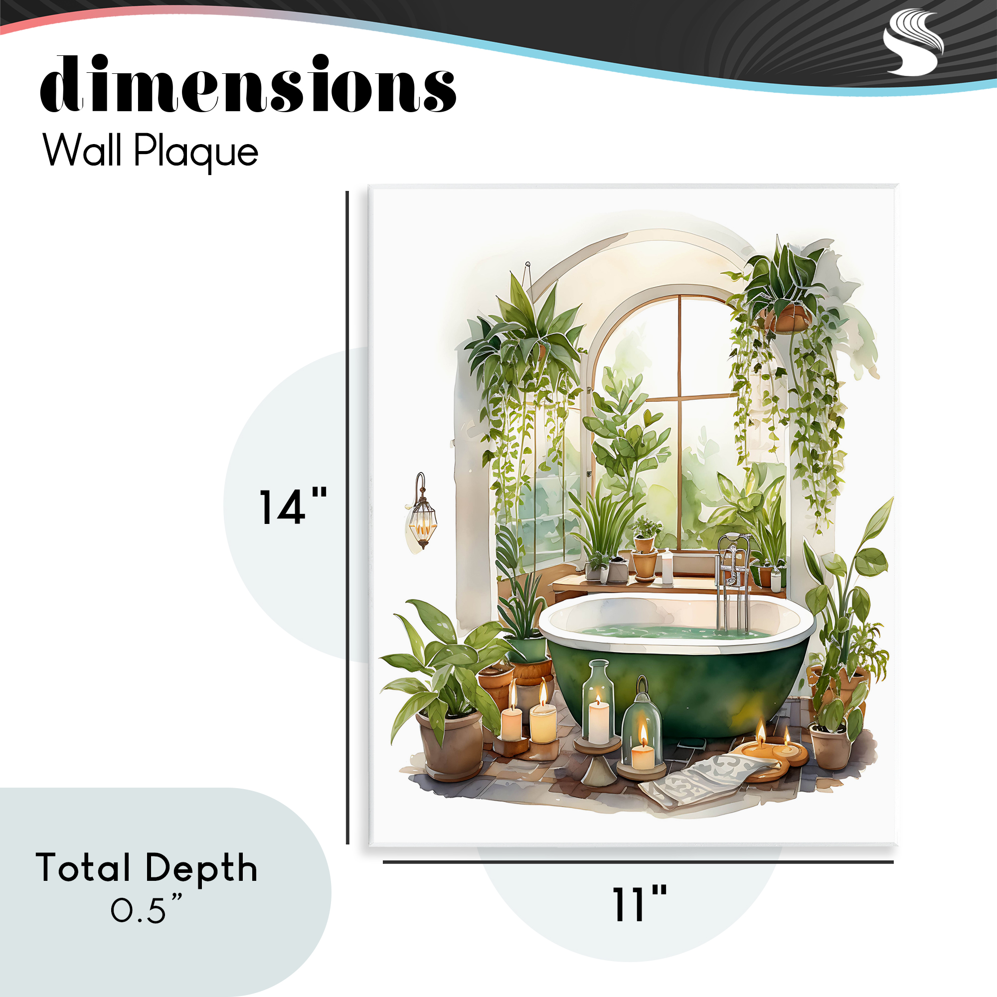 Tranquil Tub with Candles & Greenery Wall Plaque Art, design by Lettered and Lined