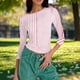 thumbnail image 2 of TaTaai Women Fashion 3/4 Sleeve Round Neck Tops Random Print Cropped Slim Fit Stretchy Soft Comfy Casual Daily Outfits Blouses Gift, 2 of 7