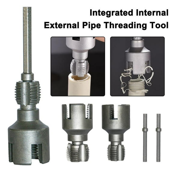 Integrated Internal & External Pipe Threading Tool, 1/2'' 3/4'' Dual-Function Pipe Thread Cutting Tool, Electric Drill Compatible PVC & Plastic Pipe Threader Kit Rethreading Tool Tap & Die Sets G0F9
