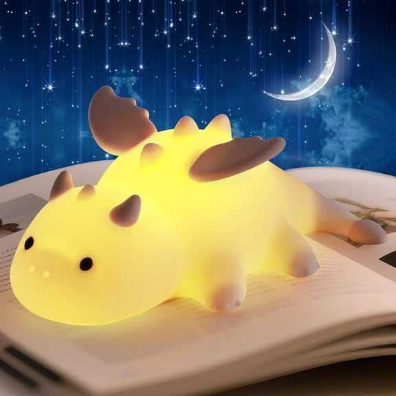 Cute Baby Dragon Night Light with 10 Modes Adjustable Touch, Rechargeable Nursery Lamp with Timer, Portable Nightlight for Kids and Girls, Princess Gift(Yellow)