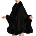thumbnail image 5 of Xfvqtps Women Cape Faux Fur Collar Plush Edge Cloak Open Front Solid Color Large Size Loose Thickened Windproof Coldproof Warm Winter Long Coat Black, 5 of 9