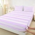 thumbnail image 3 of Manfei Purple White Bed Sheets, Geometric Stripe King Sheets, Modern Minimalsit Sheet Set, Luxury Bedroom Decor 4 Pieces, 3 of 7