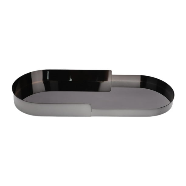 Bandeja de metal para servir comida, bandeja ovalada de metal para postres, juego de té multiusos. Negro