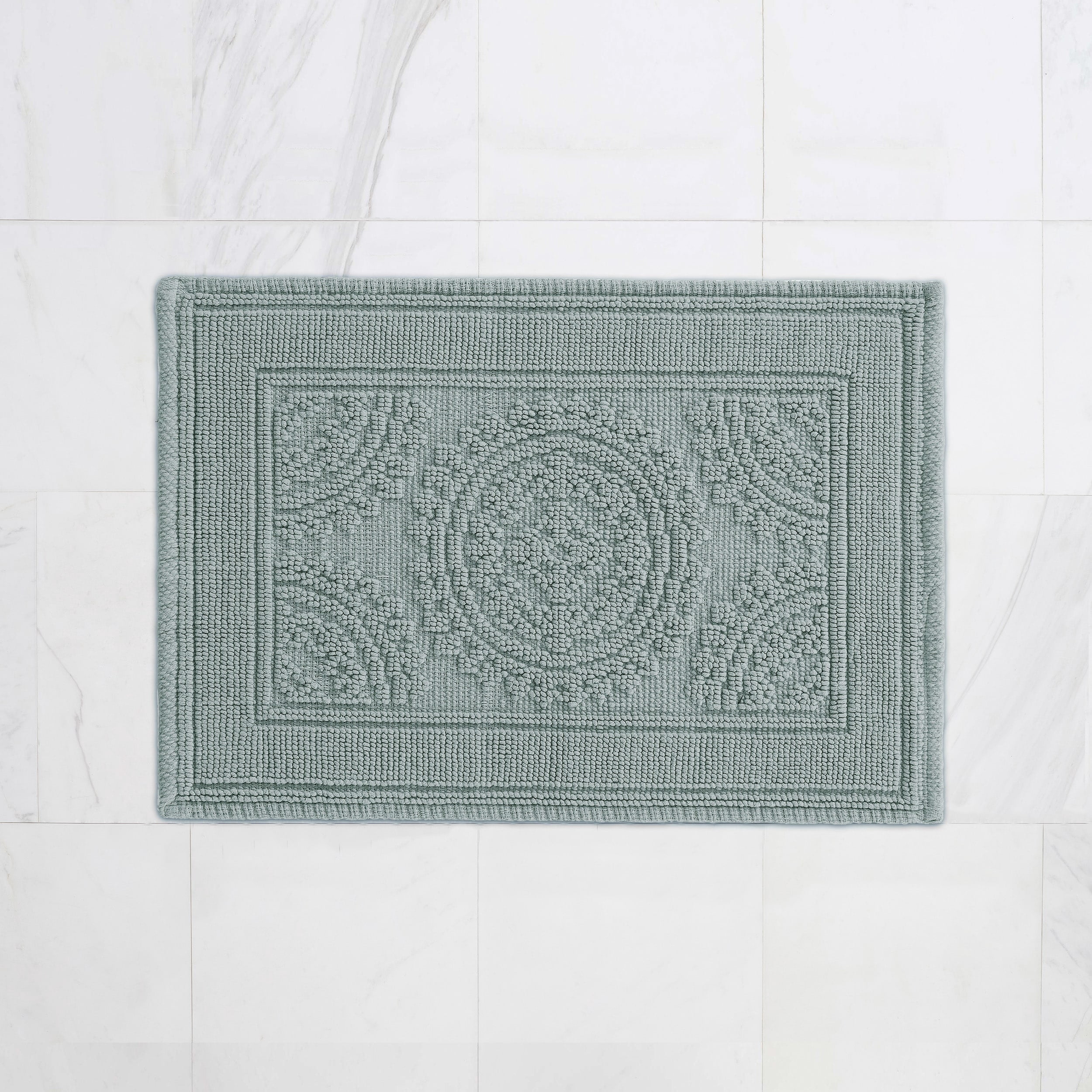 Grey Blue,Medallion, 17x24 in Bath Rug, Jean Pierre