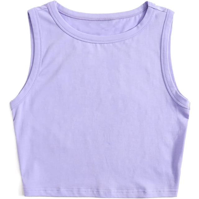 playera básica sin mangas con cuello redondo y espalda cruzada para mujer Púrpura claro G Púrpura claro G Xishao ropa
