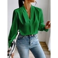 thumbnail image 4 of Work Blouses for Women Long Sleeve Blouses Business Spring Top Womens V Neck Office Shirts Green S, 4 of 9