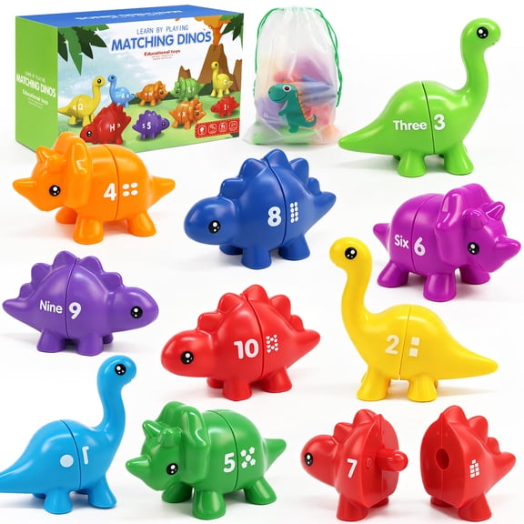 KiddiTouch Number Dinosaur Toys for Kids 3-5, Montessori Learning Toys for 3 Year Old Preschool Educational Toy, Kids Boy Girl Gifts, Dino Travel Toy, Double-Sided Dinosaurs, Learn Numbers, Matching