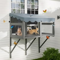 YIYADO Cat Catio Window Box Enclosure, Expandable Wooden Outdoor Window Perch, Secure Cat House for Multi Kittens