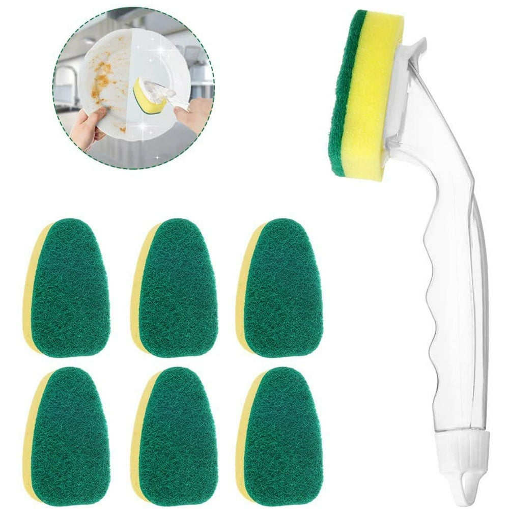 Dishwashing Wand Sponge, Kitchen Scrubber Sponge with 7pcs Refill Heads